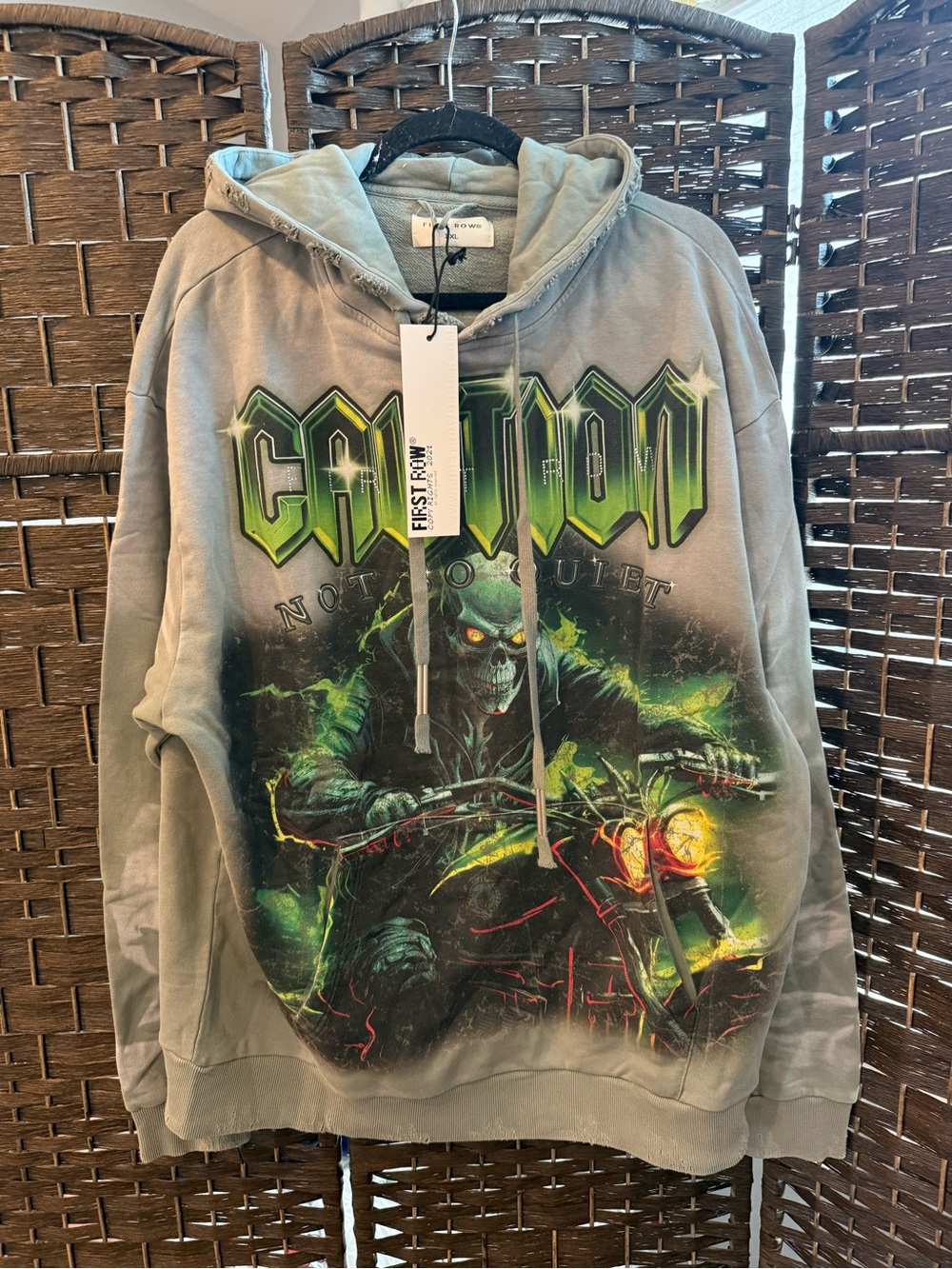 *NEW*Sz XXL* First Row Denim * - Caution not quiet ghost rider hoodie- Moss